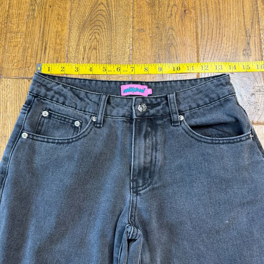 Edikted Raelynn Black Washed Wide Leg Low Rise Jeans Womens XS 100% Cotton - Picture 5 of 7